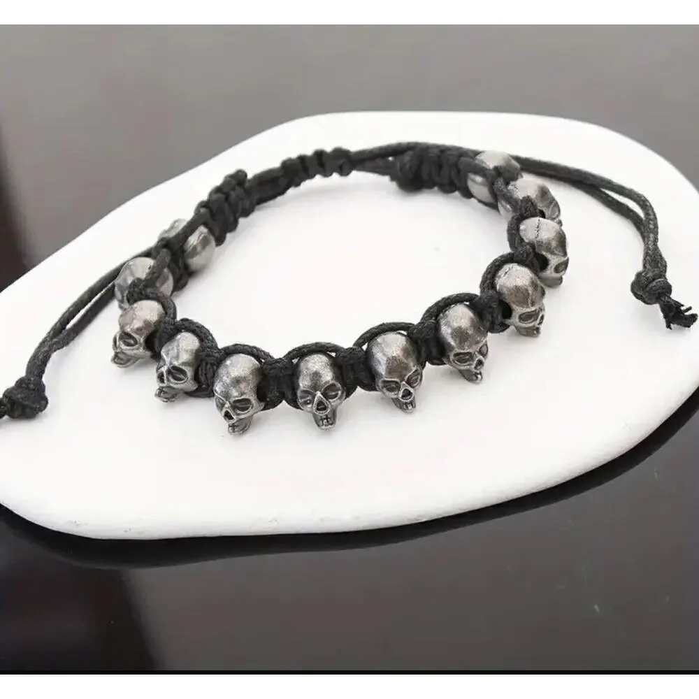 Y2k Unisex Gothic Stainless Steel Adjustable Bracelet Tattoo Grunge Skull Goth